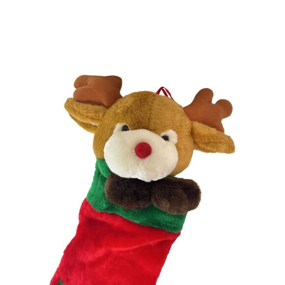 Prima Creations 3D Christmas Plush Reindeer Stocking 22” Brown w/Antlers - Picture 2 of 4